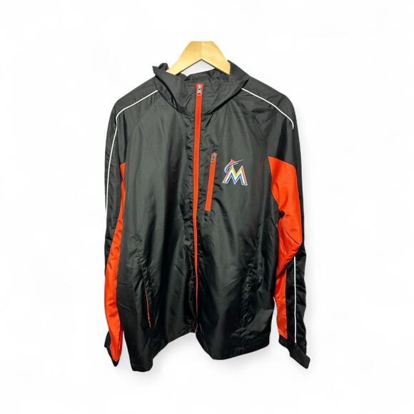 GIII Carl Banks MLB Miami Marlins Baseball Jacket Windbreaker Black Orange Large - Picture 2 of 11